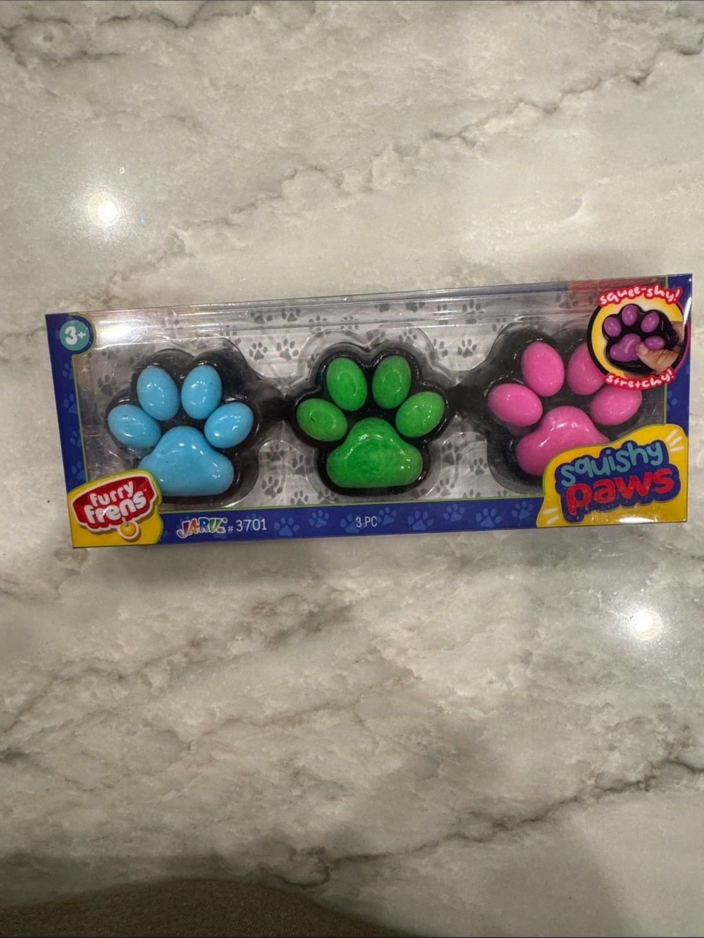 Squishy Paws 3-Pack Paw Stress Toys - Blue, Green, Pink
